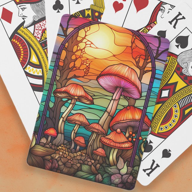 Staubglaspilze Toadstocker Sonnenaufgang Spielkarten (Stained glass mushrooms playing cards)
