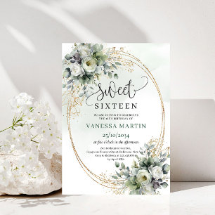 Staubgrüne Aquarell-Sweet-Sixteen-Einladung Einladung