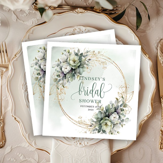 Staubgrüne botanische Brautparty-Servietten Serviette (Dusty Green Botanical Bridal Shower Party Napkins)