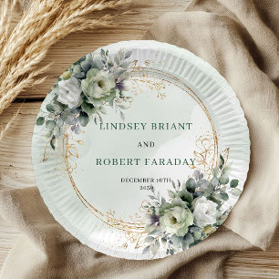 Staubgrüne botanische Hochzeitspapierplatten mit B Pappteller