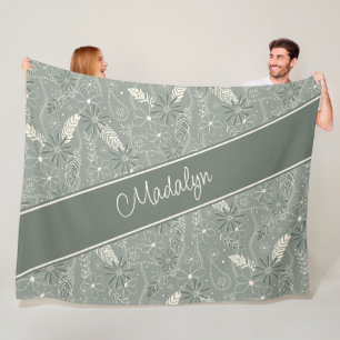 staubgrüne Federn Paisley Blumenmuster Fleecedecke