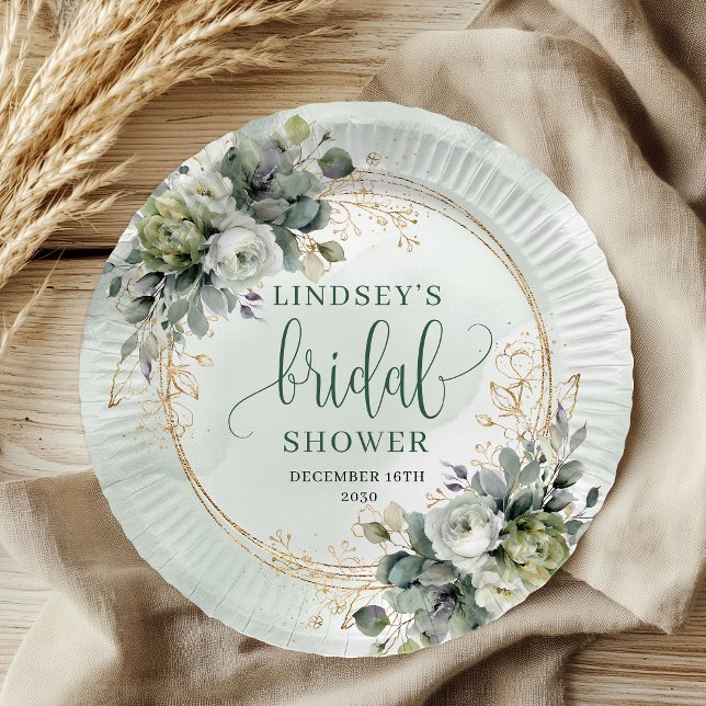 Staubgrüne Pflanzen-Hochzeitsdusche-Papierplatten Pappteller (Dusty Green Greenery Bridal Shower Paper Plates)