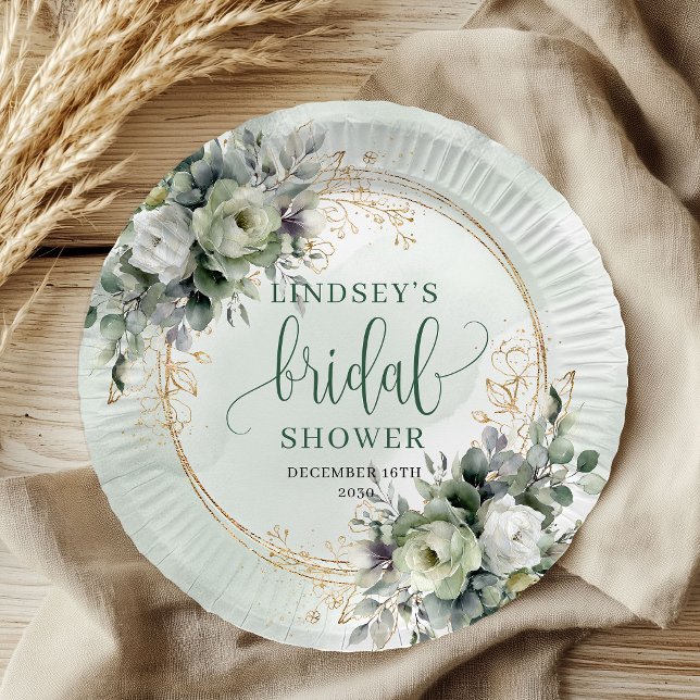Staubgrüne Pflanzen-Hochzeitsdusche-Papierteller Pappteller (Dusty Green Greenery Bridal Shower Paper Plates)