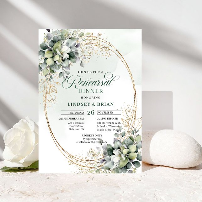 Staubgrüne Probedinner-Einladung Einladung (Dusty Green Foliage Rehearsal Dinner Invite)