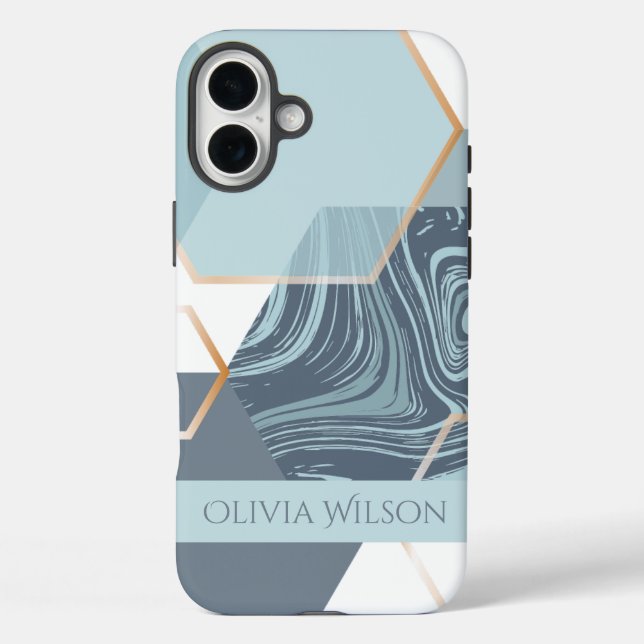 staubgrüner Marmor personalisierbarer Name iPhone 16 Plus Hülle (Rückseite)