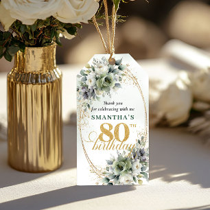 Staubgrünes 80. Geburtstags-Boho-Blatt-Tag Geschenkanhänger