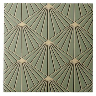 Staubgrünes Art Deco Ventilator Muster Diamant Fliese