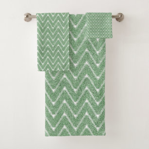 Staubgrünes Chevron-Muster Klein Badhandtuch Set