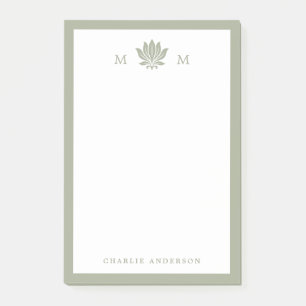 Staubgrünes Lotus-Monogramm Post-it Klebezettel