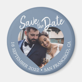 Staubig Blau Foto Moderne Schrift Save-the-Date-Ka Magnet