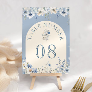 Staubig blaue Boho-Wildblumen-Hochzeit Tischnummer