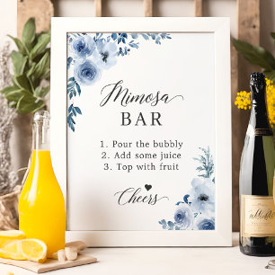 Staubig Blaue Florale Brautparty Mimosa-Bar-Schild Poster