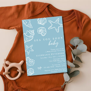 Staubig Blaue Meer Du Bald Küstenstrand Babyparty Einladung