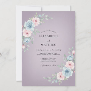 Staubig lila ätherische Blütenhochzeit Einladung