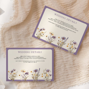 Staubig lila Boho Wildblumen Hochzeitsdetails Begleitkarte