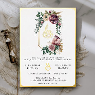 Staubig lila florales Wappen muslimische Hochzeit Folieneinladung