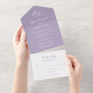 Staubig lila klassische elegante Hochzeit All In One Einladung
