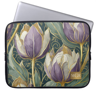 Staubig-lila Tulpen-Traum - Botanisches Monogramm Laptopschutzhülle