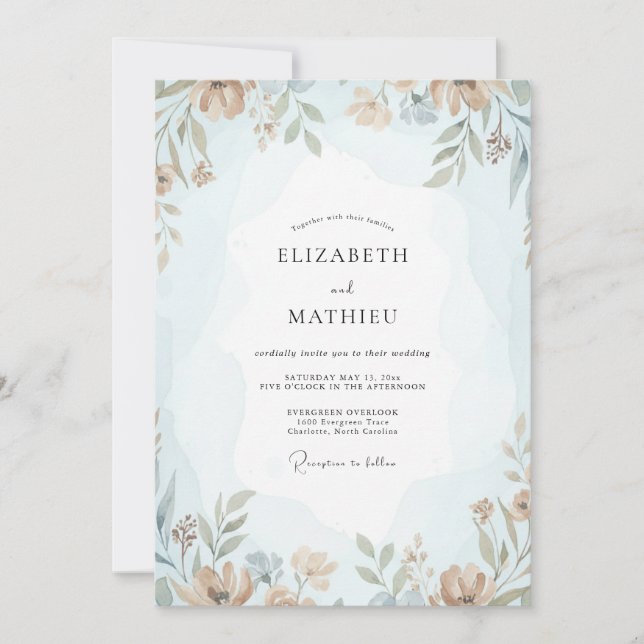 Staubige Azure-Bloom-Hochzeit Einladung (Vorderseite)