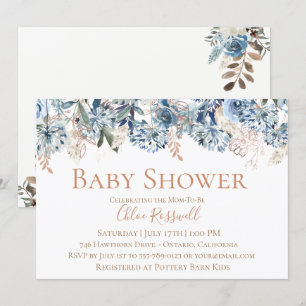 Staubige blaue BlumenBabyparty-Einladung Einladung