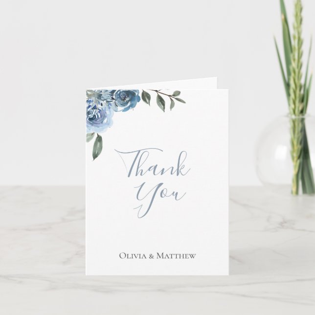 Staubige blaue botanische Hochzeit danken Ihnen Dankeskarte (Vorderseite)