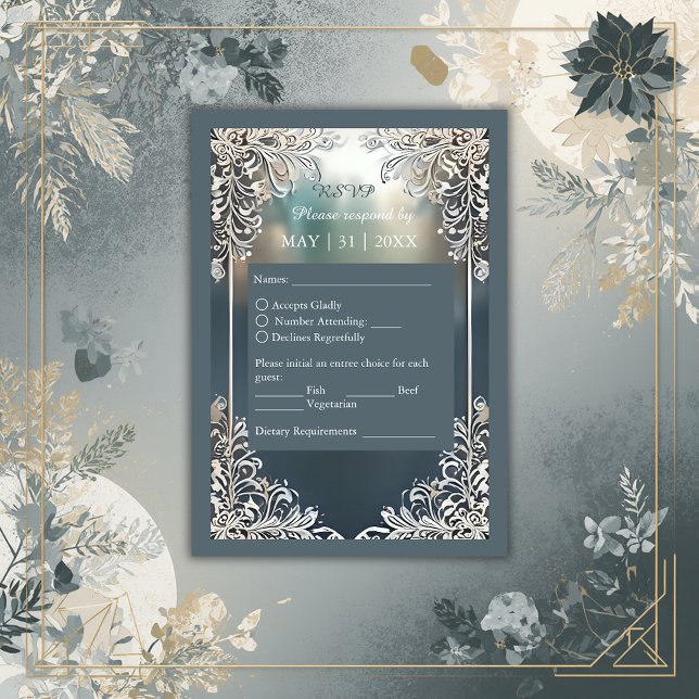 staubige blaue Kunst Deko verzierte Rahmenhochzeit RSVP Karte (Von Creator hochgeladen)