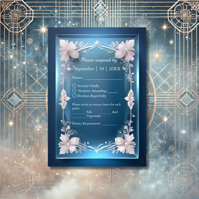 staubige blaue Kunst Deko verzierte Rahmenhochzeit RSVP Karte (Von Creator hochgeladen)