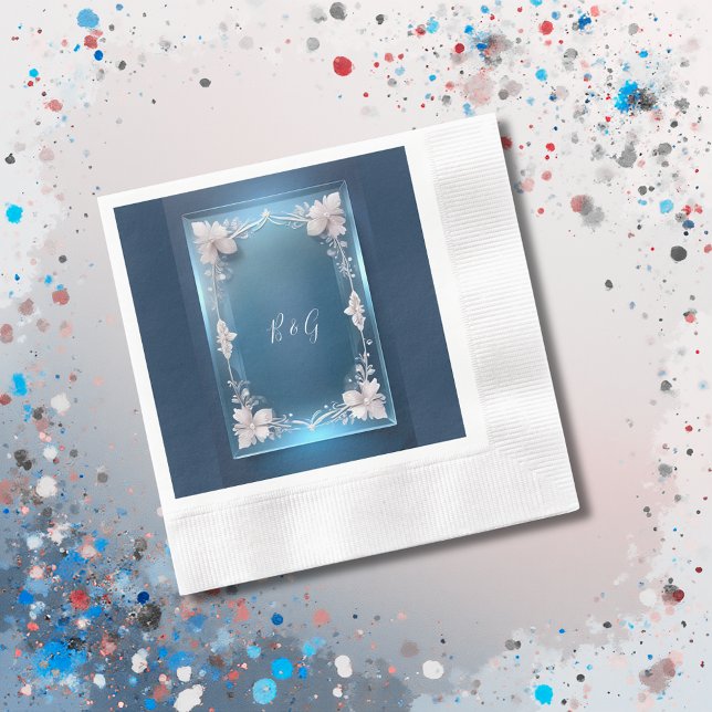 staubige blaue Kunst Deko verzierte Rahmenhochzeit Serviette (Von Creator hochgeladen)