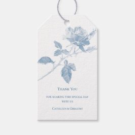 Staubige Blaue Linienkunst-Rose Danke Hochzeit Geschenkanhänger