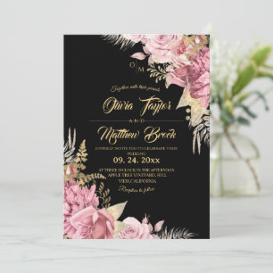 Staubige Blush-Rose und goldene florale dunkle Hoc Einladung