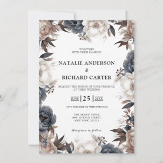 Staubige Boho-Blumen-Aquarell-Hochzeit Einladung