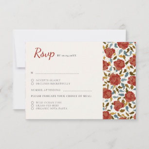 Staubige Elegante Goldene Rote Rosenblüten Hochzei RSVP Karte