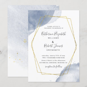staubige goldfarbene, elegante blaue Hochzeitseinl Einladung