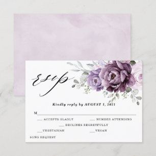 Staubige Lila Blüten - Moody Florale Hochzeit RSVP Karte