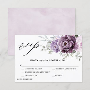Staubige Lila Blüten Schwermütige Florale Hochzeit RSVP Karte