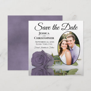 Staubige Lila Rose auf Weißem Oval Foto Chic-Hochz Save The Date