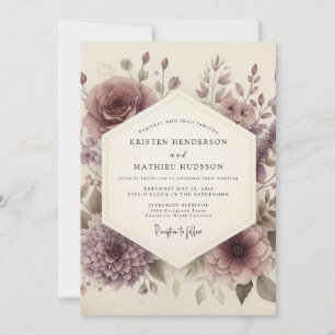 Staubige Mauve-Blumen-Hochzeit Romantik Einladung