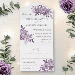 Staubige Mauve Blumenrosen Hochzeit All In One Einladung