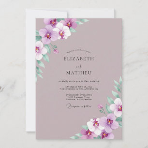 Staubige Mauve-gemalte Orchideen-Hochzeit Einladung