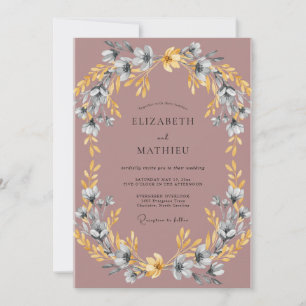 Staubige Mauve-Gold-Kranz-Hochzeit Einladung
