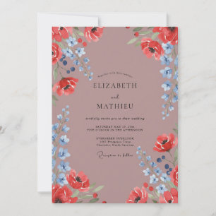 Staubige Mauve-Mohn-Hochzeit Einladung