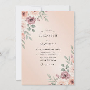 Staubige Mauve-Rosé-Pfingstrosen-Hochzeit Einladung