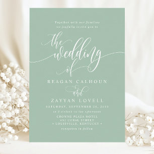 Staubige Minze Einfache Moderne Schrift Hochzeit Einladung