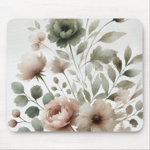 Staubige Olive & Rosa Aquarell Moderne Floral  Mousepad