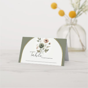 Staubige Olive Rosa und Gold Aquarell Blumen Hochz Platzkarte