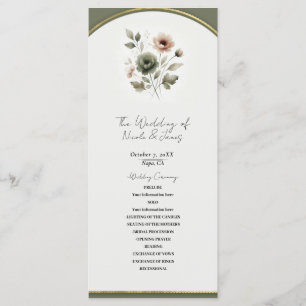 Staubige Olive Rosa und Gold Aquarell Blumen Hochz Programm