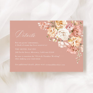 Staubige Pink-Rosen-Blumen-Hochzeit-Hotel-Details Begleitkarte