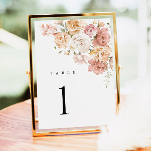 Staubige Rosa-Rosen-Blumen-Hochzeitstisch-Nummern