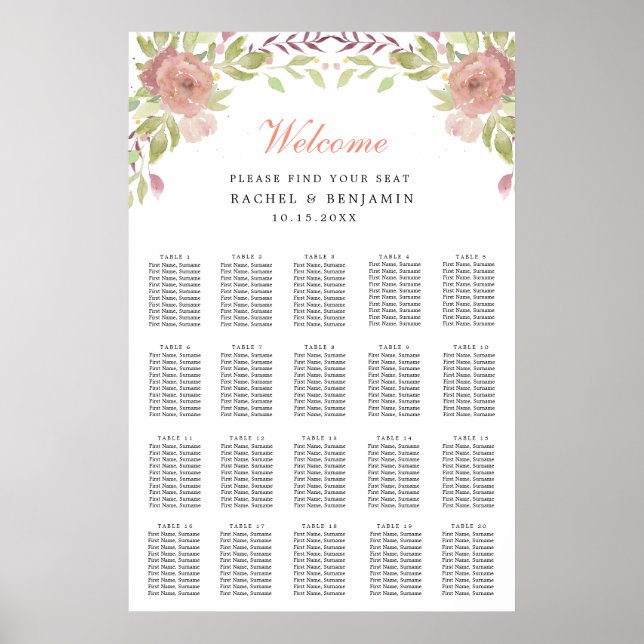 staubige Rose Blume Aquarellfarben Hochzeitskarte Poster (Vorne)