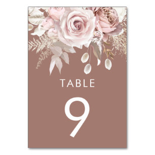 Staubige Rose & Blush Lehm Hochzeitsempfang Tischnummer